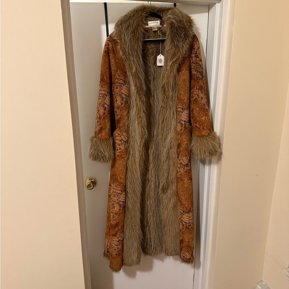 Vintage Penny Lane faux heavy fur tapestry coat
